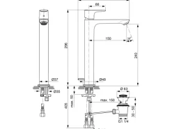 Ideal Standard Waschtischarmatur Connect Air verlängerter Sockel Magnetic Grey
