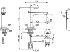 Ideal Standard Waschtischarmatur Connect Air BlueStart Slim Grande Chrom