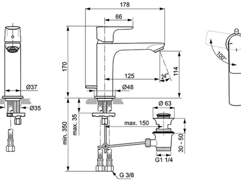 Ideal Standard Waschtischarmatur Connect Air BlueStart Slim Grande Chrom