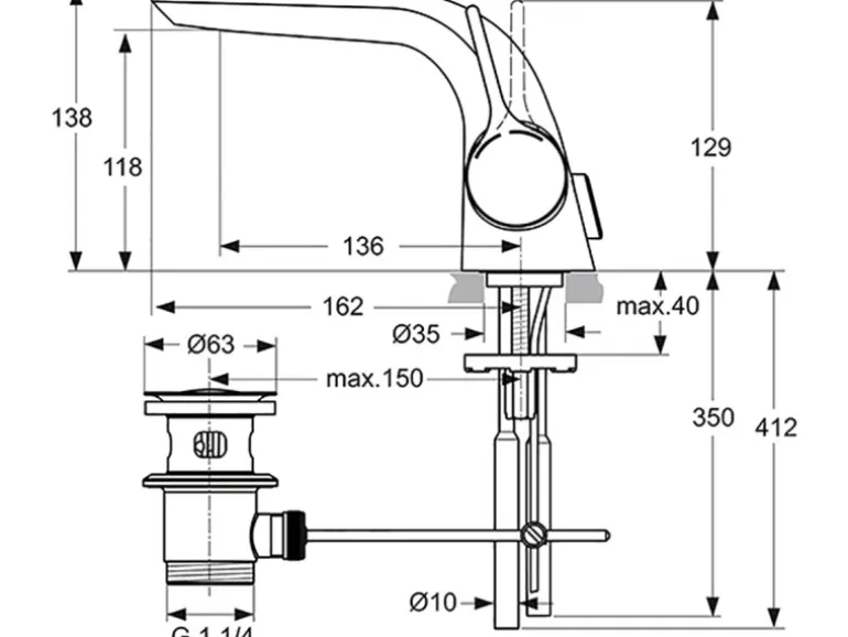 Ideal Standard Waschtischarmatur Melange mit Kupfer-Rohre Chrom