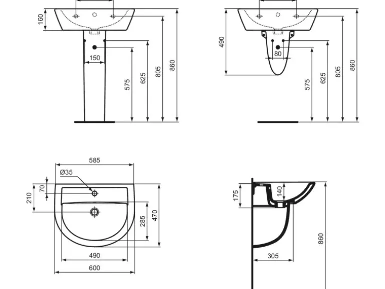 Ideal Standard Waschtisch Eurovit 60 cm 1 Hahnloch mit Überlauf Weiß