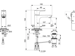Ideal Standard Waschtischarmatur Connect Air Slim BlueStart Magnetic Grey