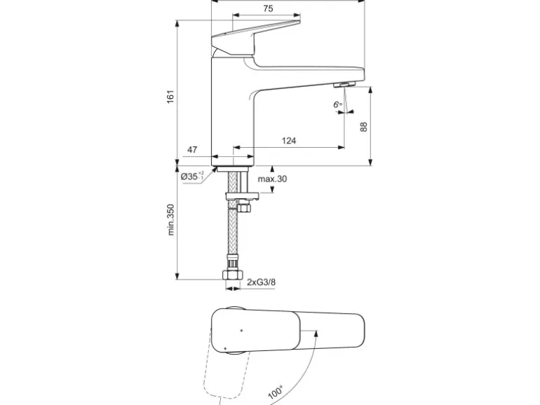 Ideal Standard Waschtischarmatur Ceraplan H90 BlueStart o. Ablaufg Schwarz Matt
