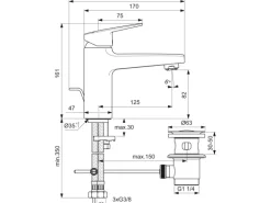 Ideal Standard Waschtischarmatur Ceraplan Chrom Niederdruck H90
