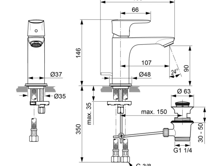 Ideal Standard Waschtischarmatur Connect Air Slim Magnetic Grey
