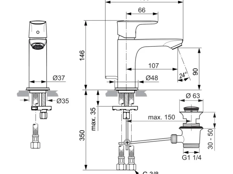Ideal Standard Waschtischarmatur Connect Air Slim Magnetic Grey