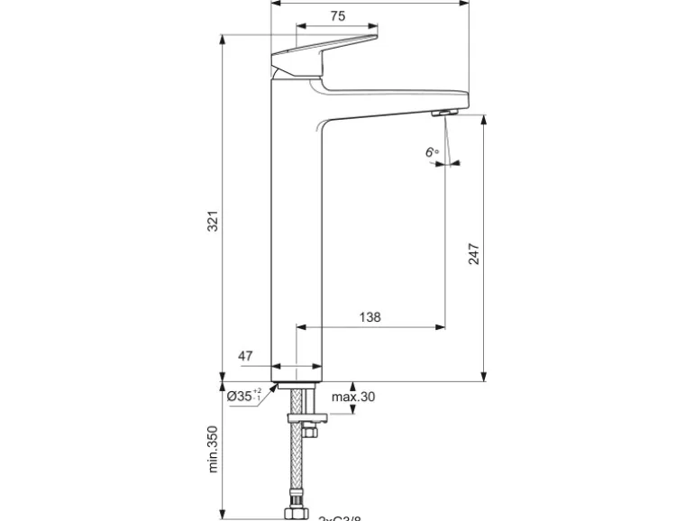 Ideal Standard Waschtischarmatur Ceraplan H250 ohne Ablaufgarnitur Schwarz Matt