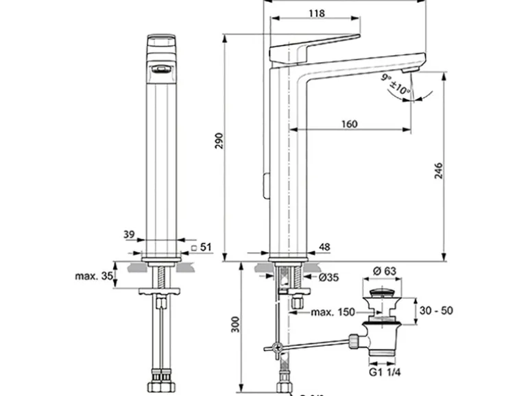 Ideal Standard Waschtischarmatur Tonic II verlängerter Sockel Chrom