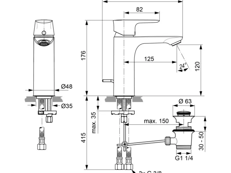 Ideal Standard Waschtischarmatur Connect Air Niederdruck Grande Magnetic Grey