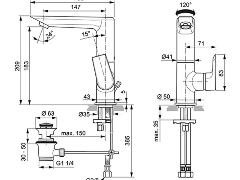 Ideal Standard Waschtischarmatur Tesi hoher Auslauf Chrom