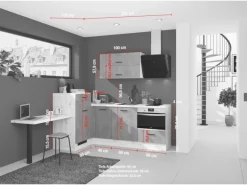 Impuls Küchen Einbauküche IBZ4350LH 225 x 241 cm Beton-Optik  ohne E-Geräte