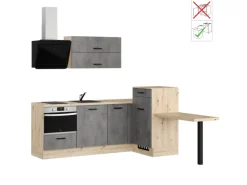 Impuls Küchen Einbauküche IKZ1350H9 225 x 241 cm Beton-Optik mit E-Geräten