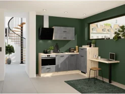 Impuls Küchen Einbauküche IBZ4350HL 225 x 241 cm Beton-Optik  ohne E-Geräte