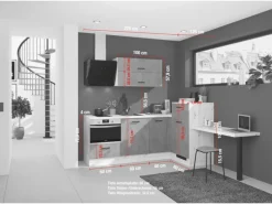 Impuls Küchen Einbauküche IBZ4350HL 225 x 241 cm Beton-Optik  ohne E-Geräte