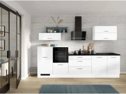 Impuls Küchen Küchenzeile IBZ4320BL 320 cm Weiß Hochglanz ohne E-Geräte