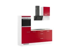 Impuls Küchen Küchenzeile IKZ1215L3 215 cm Rot Hochglanz mit E-Geräten