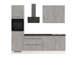 Impuls Küchen Küchenzeile IKZ1260R5 260 cm Beton-Optik Natur mit E-Geräten