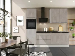 Impuls Küchen Küchenzeile IKZ1260R5 260 cm Beton-Optik Natur mit E-Geräten