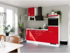 Impuls Küchen Küchenzeile IBZ4215R4 215 cm Rot Hochglanz ohne E-Geräte