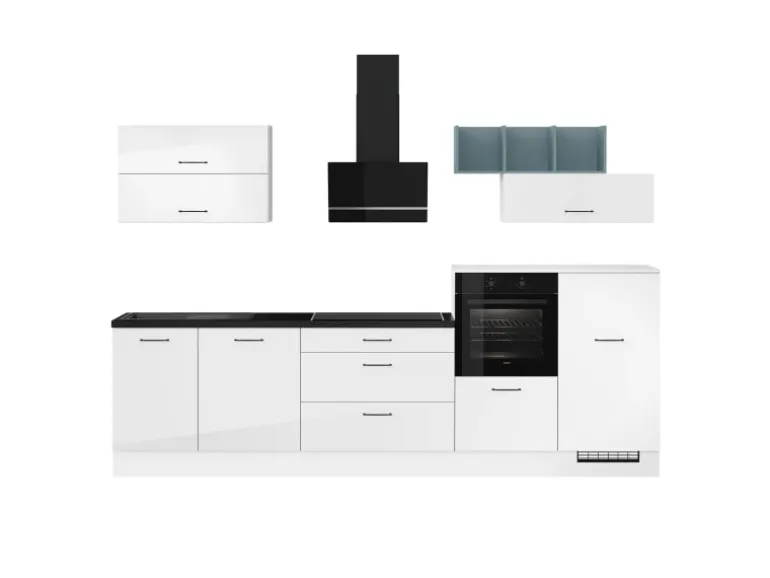 Impuls Küchen Küchenzeile IBZ4320LB 320 cm Weiß Hochglanz ohne E-Geräte