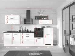 Impuls Küchen Küchenzeile IKZ1320LA 320 cm Weiß Hochglanz mit E-Geräten