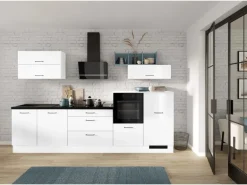 Impuls Küchen Küchenzeile IKZ1320LA 320 cm Weiß Hochglanz mit E-Geräten