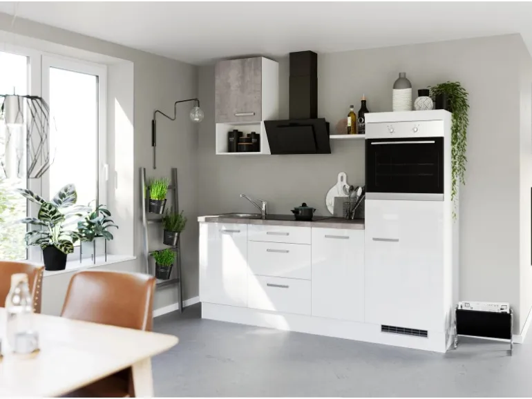 Impuls Küchen Küchenzeile IKZ1215L4 215 cm Weiß Hochglanz mit E-Geräten