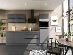 Impuls Küchen Küchenzeile IKZ1280L6 280 cm Grafit  mit E-Geräten