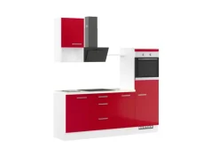 Impuls Küchen Küchenzeile IKZ1215R3 215 cm Rot Hochglanz mit E-Geräten