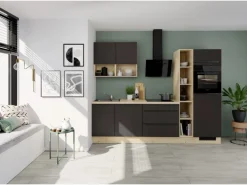 Impuls Küchen Küchenzeile IKZ1280J7 280 cm Vulkanbraun mit E-Geräten