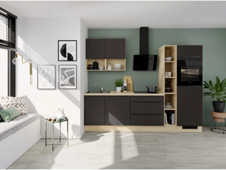 Impuls Küchen Küchenzeile IKZ1280J7 280 cm Vulkanbraun mit E-Geräten