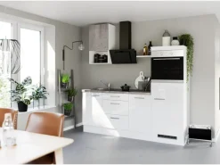 Impuls Küchen Küchenzeile IBZ42155R 215 cm Weiß Hochglanz ohne E-Geräte