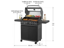 Juskys BBQ Gasgrill Savannah mit 4 Brennern & 1 Seitenbrenner