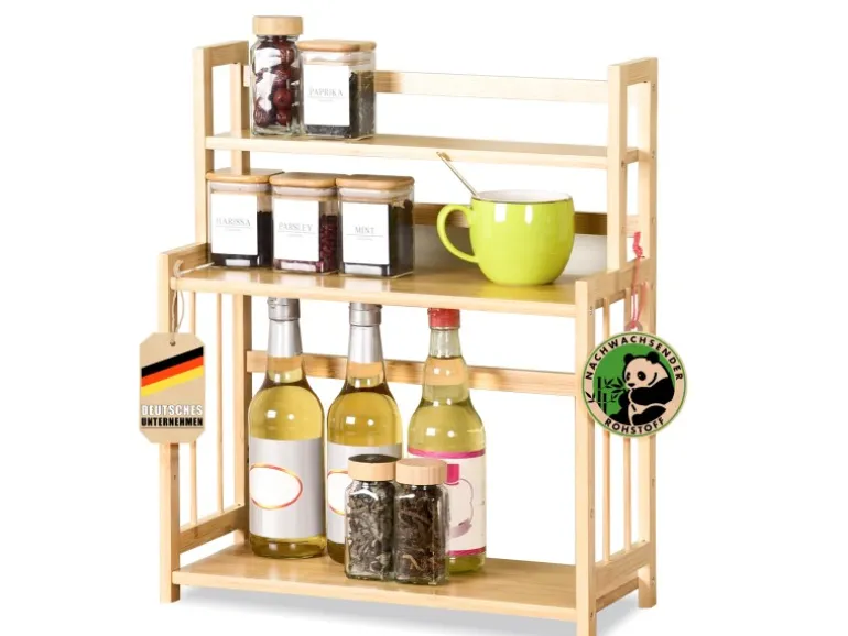 KARAT Bambus Küchenregal Alabama Stilvoller Stauraum für Gewürze Und Utensilien
