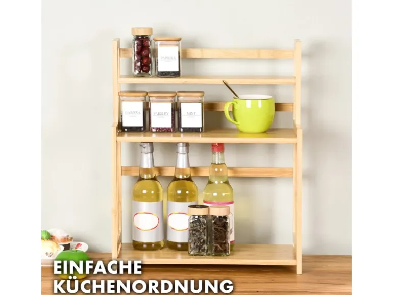 KARAT Bambus Küchenregal Alabama Stilvoller Stauraum für Gewürze Und Utensilien