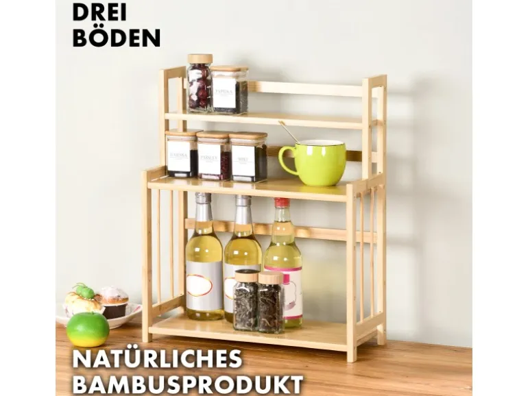 KARAT Bambus Küchenregal Alabama Stilvoller Stauraum für Gewürze Und Utensilien