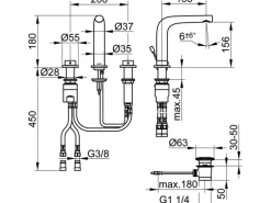 Keuco 3-Loch-Waschtischarmatur 150 Edition 400 51515 Chrom mit Ablaufgarnitur