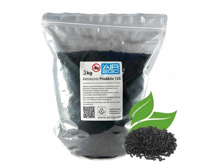 3kg Aktivkohle ProAktiv 125 mit AntiFisch-Beschichtung aus Kokosnussschale für