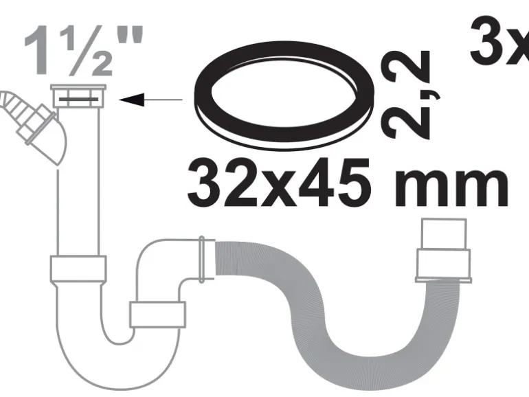 Kirchhoff Flachdichtung Silikon für Siphon 38 mm (1 1/2") Schwarz 3 Stück