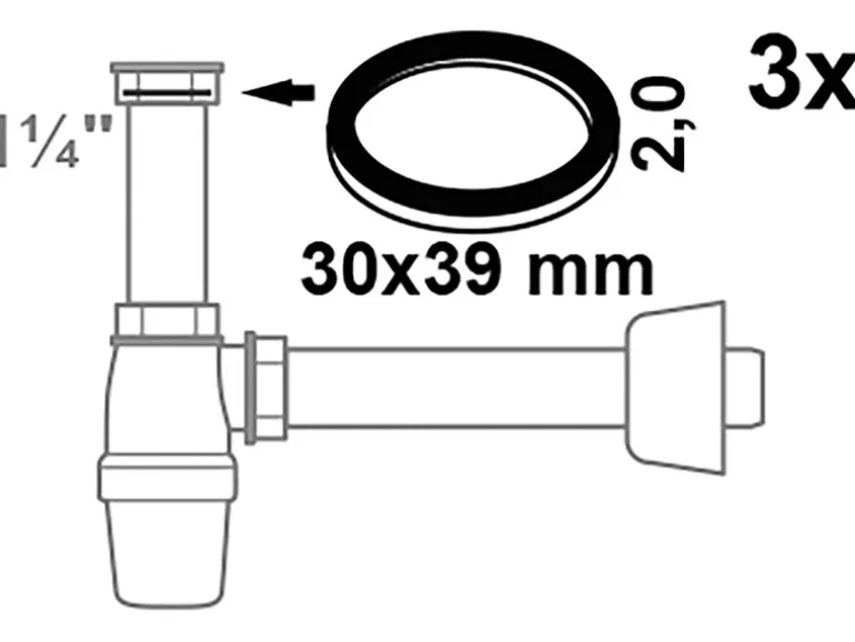 Kirchhoff Flachdichtung Silikon für Siphon 32 mm (1 1/4") Schwarz 3 Stück