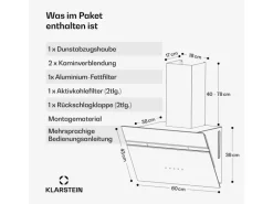 Klarstein Alina Dunstabzugshaube EEK A Touch LED-Beleuchtung Abluft/Umluft 600 m³/h Weiß