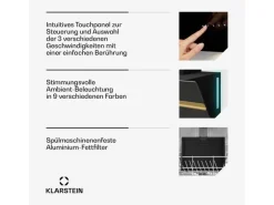 Klarstein Alina Dunstabzugshaube EEK A Touch LED-Beleuchtung Abluft/Umluft 600 m³/h Schwarz/Metallic