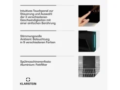 Klarstein Alina Dunstabzugshaube EEK A Touch LED-Beleuchtung Abluft/Umluft 615 m³/h Schwarz
