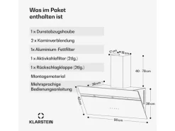 Klarstein Alina Dunstabzugshaube EEK A Touch LED-Beleuchtung Abluft/Umluft 615 m³/h Schwarz