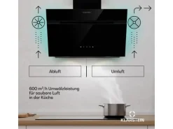 Klarstein Alina Dunstabzugshaube EEK A Touch LED-Beleuchtung Abluft/Umluft 600 m³/h Schwarz