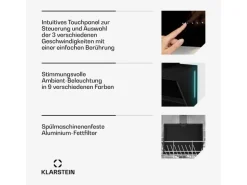 Klarstein Alina Dunstabzugshaube EEK A Touch LED-Beleuchtung Abluft/Umluft 600 m³/h Schwarz