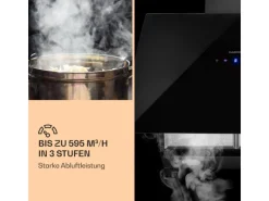 Klarstein Annabelle 60 Dunstabzugshaube Glas 595 m³/h Touch-Armatur Schwarz