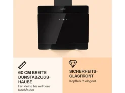 Klarstein Aurica 60 Dunstabzugshaube 60cm 600 m³/h LED Touch Glas Schwarz