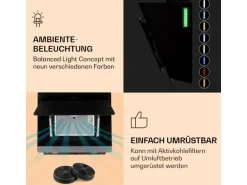 Klarstein Aurora Eco 60 Dunstabzugshaube 550 m³/h 60cm Kopffrei Ambientelicht EEC A++ Schwarz