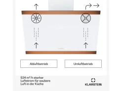 Klarstein FlashLine 60 Dunstabzugshaube A++ 524 m³/h 3 Stufen Touch Abluft/Umluft 100 W Weiß